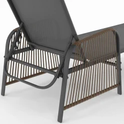 IDMarket Transats de jardin inclinables gris anthracite avec accoudoirs cordage effet rotin* Bains De Soleil|Fauteuils De Jardin