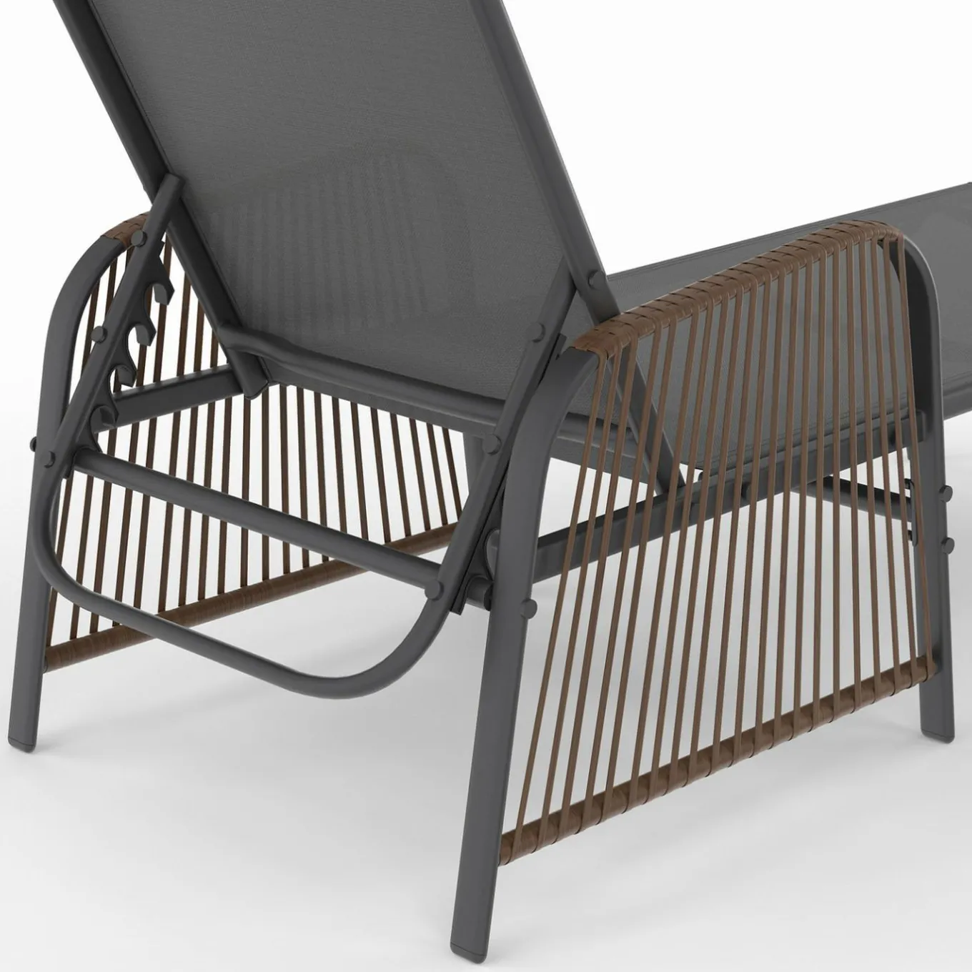 IDMarket Transats de jardin inclinables gris anthracite avec accoudoirs cordage effet rotin* Bains De Soleil|Fauteuils De Jardin