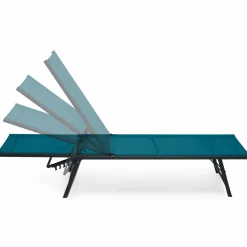 IDMarket Transats de jardin toile bleu canard et acier gris anthracite - lot de 2* Bains De Soleil|Fauteuils De Jardin