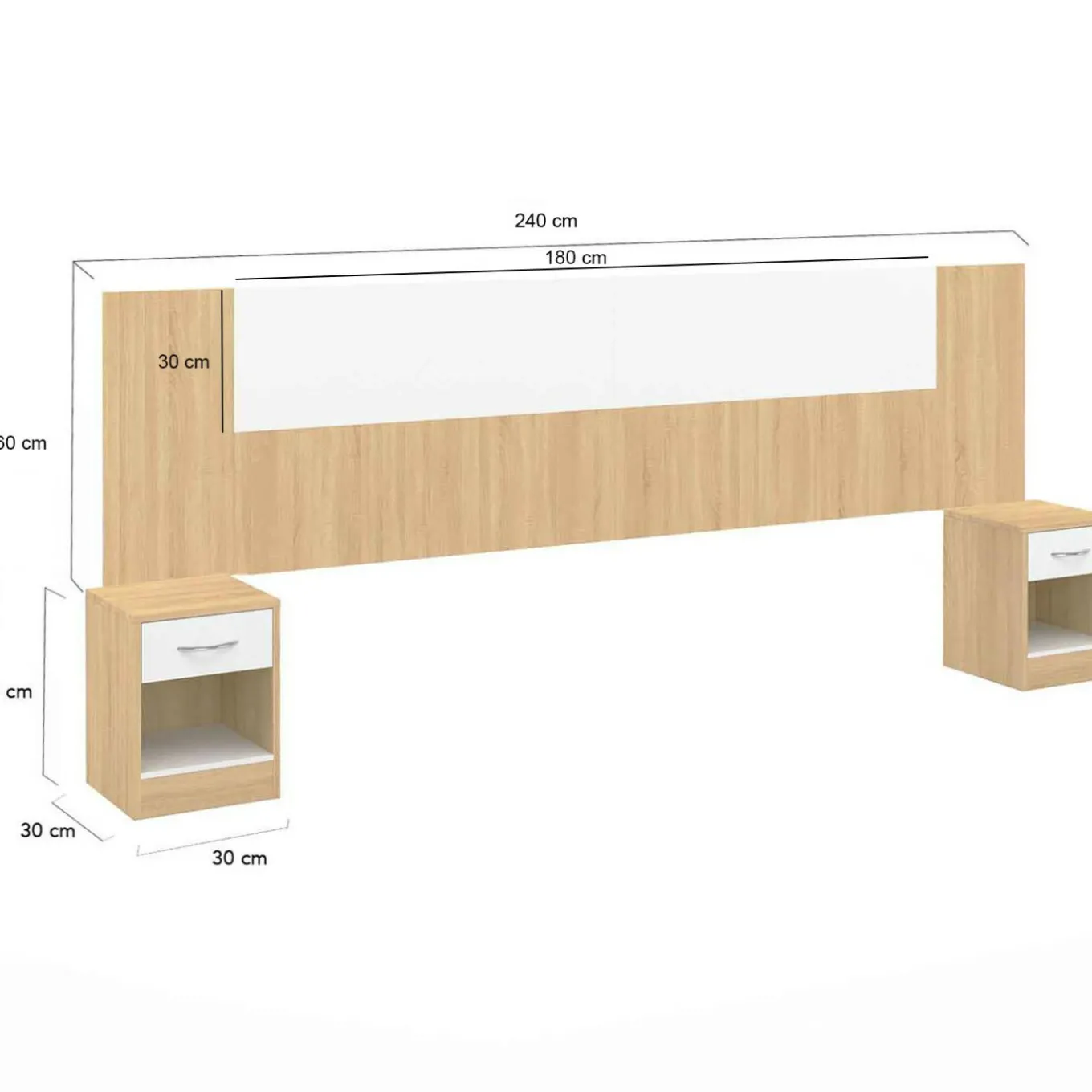 IDMarket Tête de lit à chevets modulables bois et blanc* Têtes De Lit|Chambre Complète Adulte