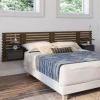 IDMarket Tête de lit 240 cm en lattes façon bois vieilli avec chevets et étagères noires* Têtes De Lit|Chambre Complète Adulte
