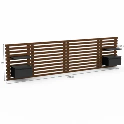 IDMarket Tête de lit 240 cm en lattes façon bois vieilli avec chevets et étagères noires* Têtes De Lit|Chambre Complète Adulte