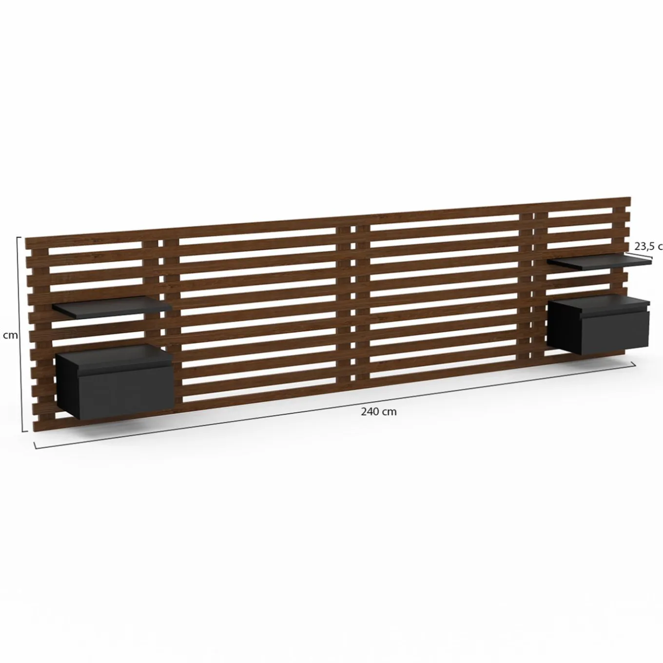 IDMarket Tête de lit 240 cm en lattes façon bois vieilli avec chevets et étagères noires* Têtes De Lit|Chambre Complète Adulte