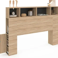 IDMarket Tête de lit avec rangement intégré bois façon hêtre et noir 145 cm* Collection Moderne|Chambre Complète Adulte