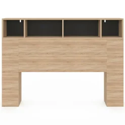 IDMarket Tête de lit avec rangement intégré bois façon hêtre et noir 145 cm* Collection Moderne|Chambre Complète Adulte