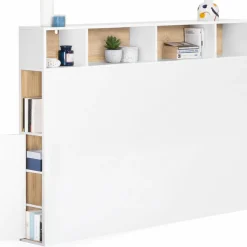 IDMarket Tête de lit avec rangement intégré 145 cm blanc et bois façon hêtre* Meubles Blancs|Collection Moderne