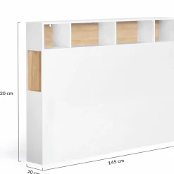 IDMarket Tête de lit avec rangement intégré 145 cm blanc et bois façon hêtre* Meubles Blancs|Collection Moderne