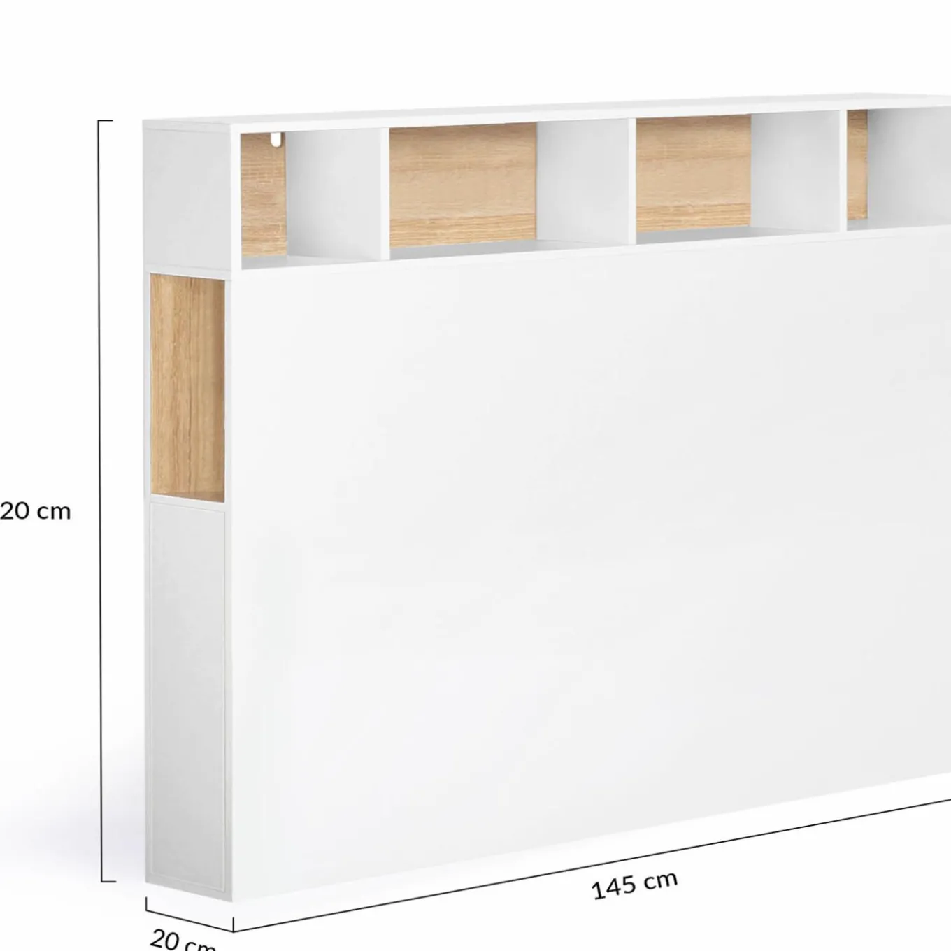 IDMarket Tête de lit avec rangement intégré 145 cm blanc et bois façon hêtre* Meubles Blancs|Collection Moderne