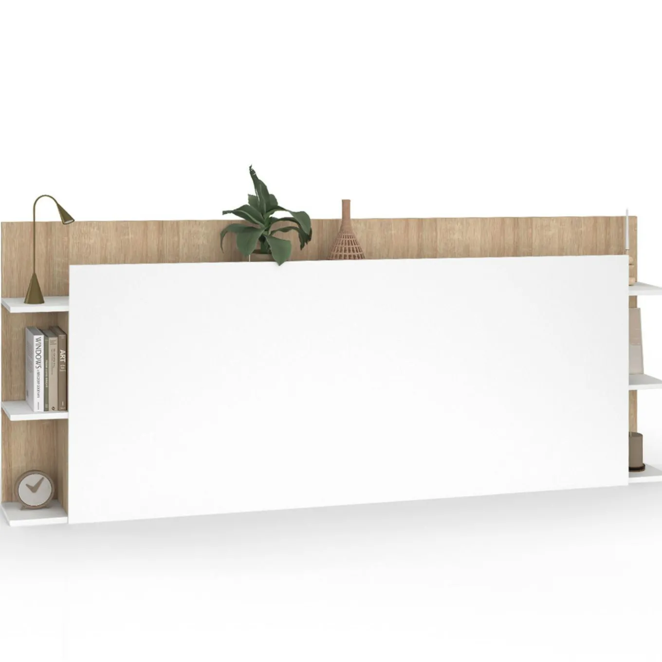 IDMarket Tête de lit avec rangements blanc et bois sur pied* Têtes De Lit|Chambre Complète Adulte