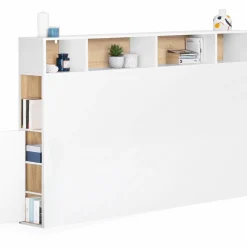 IDMarket Tête de lit avec rangement intégré 165 cm blanc et bois façon hêtre* Meubles Blancs|Collection Moderne
