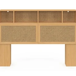 IDMarket Tête de lit avec rangements fermés et niches cannage et bois 145cm* Collection Cannage|Collection Moderne