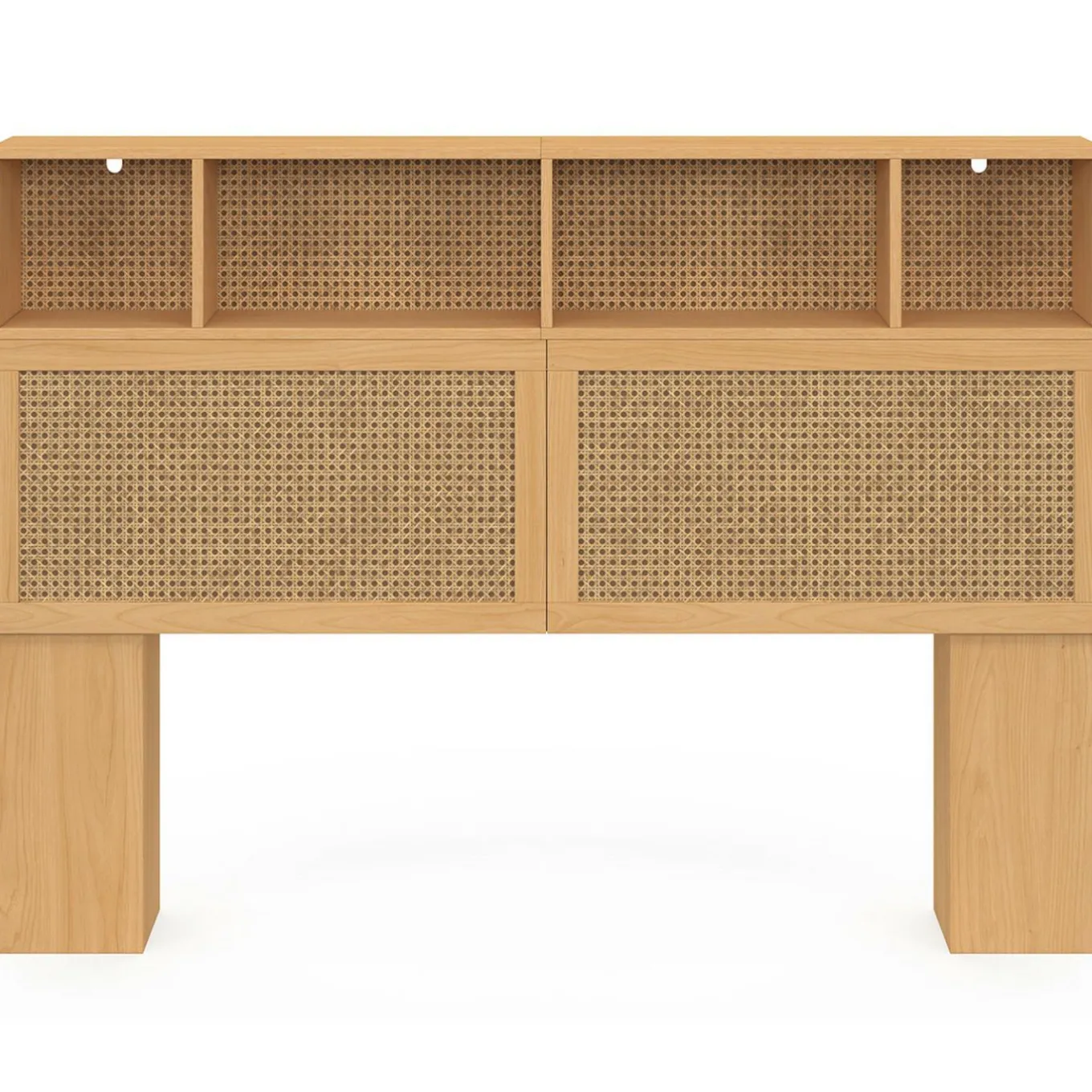 IDMarket Tête de lit avec rangements fermés et niches cannage et bois 145cm* Collection Cannage|Collection Moderne