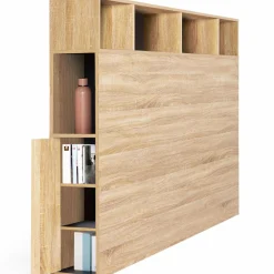 IDMarket Tête de lit avec rangement intégré bois façon hêtre et noir 165 cm* Collection Moderne|Chambre Complète Adulte