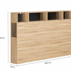IDMarket Tête de lit avec rangement intégré bois façon hêtre et noir 165 cm* Collection Moderne|Chambre Complète Adulte