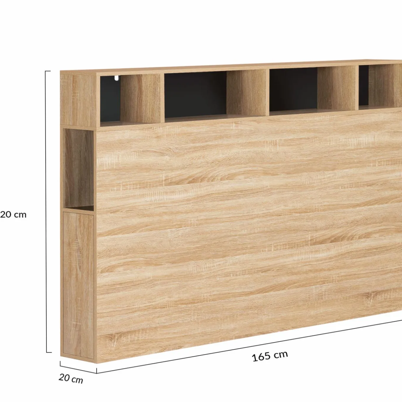 IDMarket Tête de lit avec rangement intégré bois façon hêtre et noir 165 cm* Collection Moderne|Chambre Complète Adulte