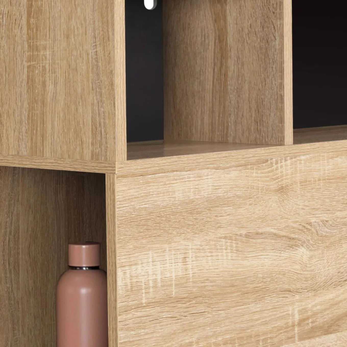 IDMarket Tête de lit avec rangement intégré bois façon hêtre et noir 165 cm* Collection Moderne|Chambre Complète Adulte