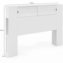 IDMarket Tête de lit blanche 145 cm avec rangements fermés et niches* Meubles Blancs|Têtes De Lit