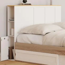 IDMarket Tête de lit blanche sur pied avec plateau bois* Têtes De Lit|Chambre Complète Adulte