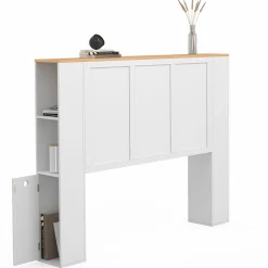 IDMarket Tête de lit blanche sur pied avec plateau bois* Têtes De Lit|Chambre Complète Adulte