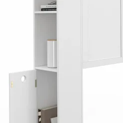 IDMarket Tête de lit blanche sur pied avec plateau bois* Têtes De Lit|Chambre Complète Adulte