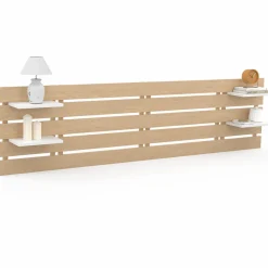 IDMarket Tête de lit bois clair étagères blanches 5 larges lattes 240 cm* Têtes De Lit|Chambre Complète Adulte