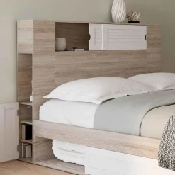 IDMarket Tête de lit bois et blanc 145 cm avec rangements fermés et niches* Meubles Blancs|Meubles En Bois
