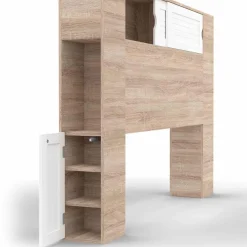 IDMarket Tête de lit bois et blanc 145 cm avec rangements fermés et niches* Meubles Blancs|Meubles En Bois