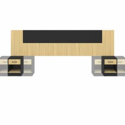 IDMarket Tête de lit sur pied bois et noir avec chevets modulables* Têtes De Lit|Chambre Complète Adulte