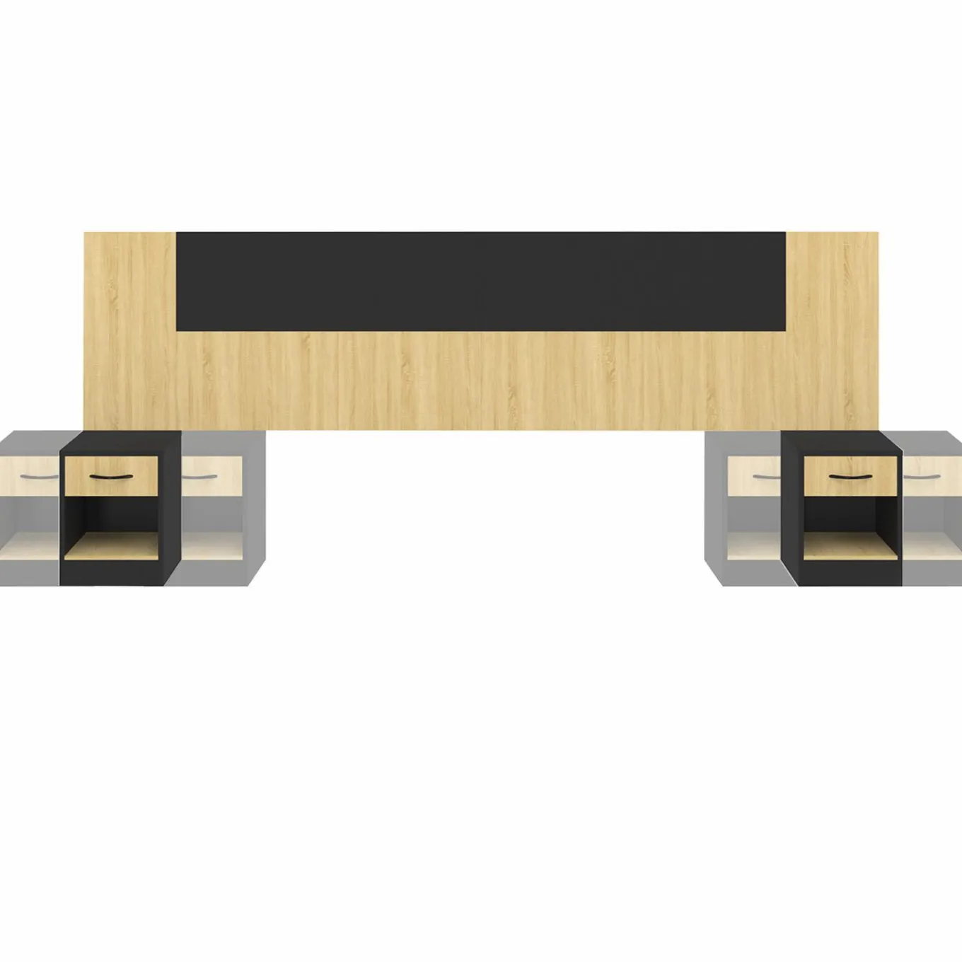 IDMarket Tête de lit sur pied bois et noir avec chevets modulables* Têtes De Lit|Chambre Complète Adulte