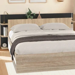 IDMarket Tête de lit sur pied bois et noir avec rangement pour lit 140-160 cm* Têtes De Lit|Chambre Complète Adulte