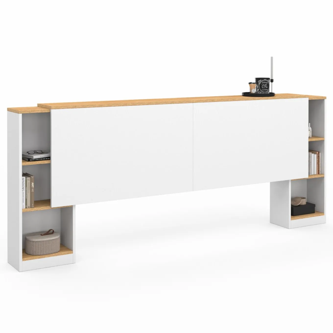 IDMarket Tête de lit sur pied extensible blanc et façon bois avec chevets* Têtes De Lit|Chambre Complète Adulte