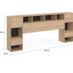 IDMarket Tête de lit sur pied noir et bois* Collection Moderne|Chambre Complète Adulte