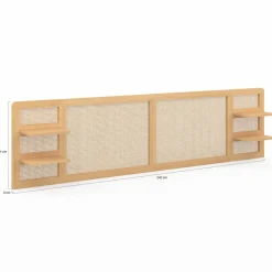 IDMarket Tête de lit suspendue 240 cm cannage et bois avec étagères* Collection Cannage|Têtes De Lit