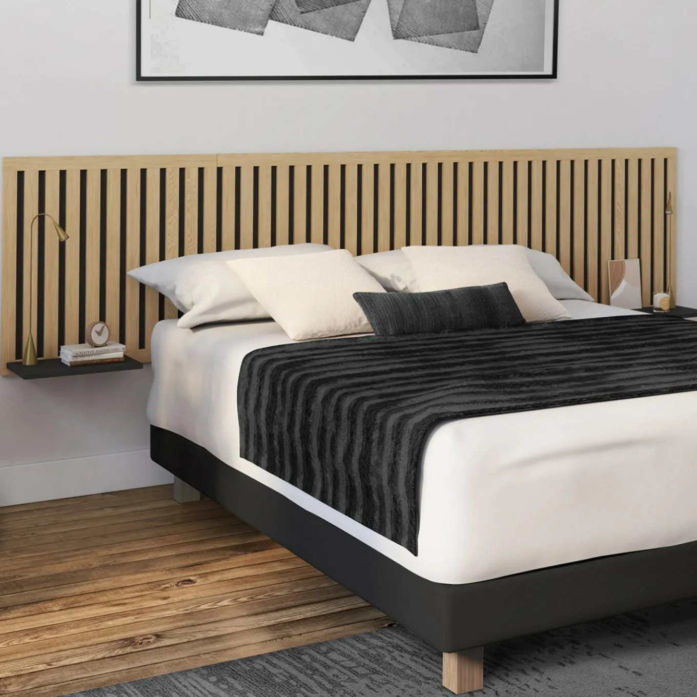 IDMarket Tête de lit suspendue en lattes verticales* Têtes De Lit|Collection Moderne