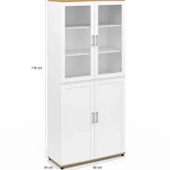IDMarket Vaisselier buffet haut 176 cm avec 4 portes et étagères blanc et bois* Vaisseliers|Buffets