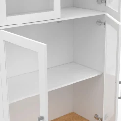 IDMarket Vaisselier buffet haut 176 cm avec 4 portes vitrées blanc et bois* Vaisseliers|Buffets