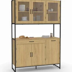 IDMarket Vaisselier industriel 6 portes buffet de cuisine vitré 120 cm* Meubles Tiroirs|Meubles Hauts