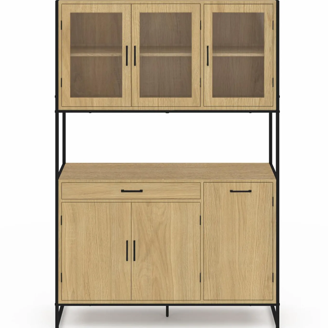 IDMarket Vaisselier industriel 6 portes buffet de cuisine vitré 120 cm* Meubles Tiroirs|Meubles Hauts