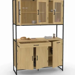 IDMarket Vaisselier industriel 6 portes buffet de cuisine vitré 120 cm* Meubles Tiroirs|Meubles Hauts