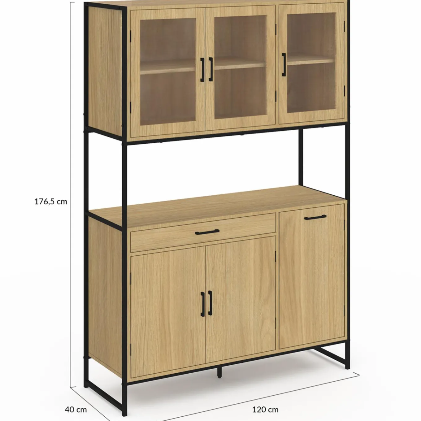 IDMarket Vaisselier industriel 6 portes buffet de cuisine vitré 120 cm* Meubles Tiroirs|Meubles Hauts