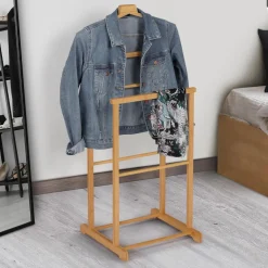 IDMarket Valet de nuit en bambou portant à vêtements* Rangement Et Accessoires|Chambre Complète Adulte