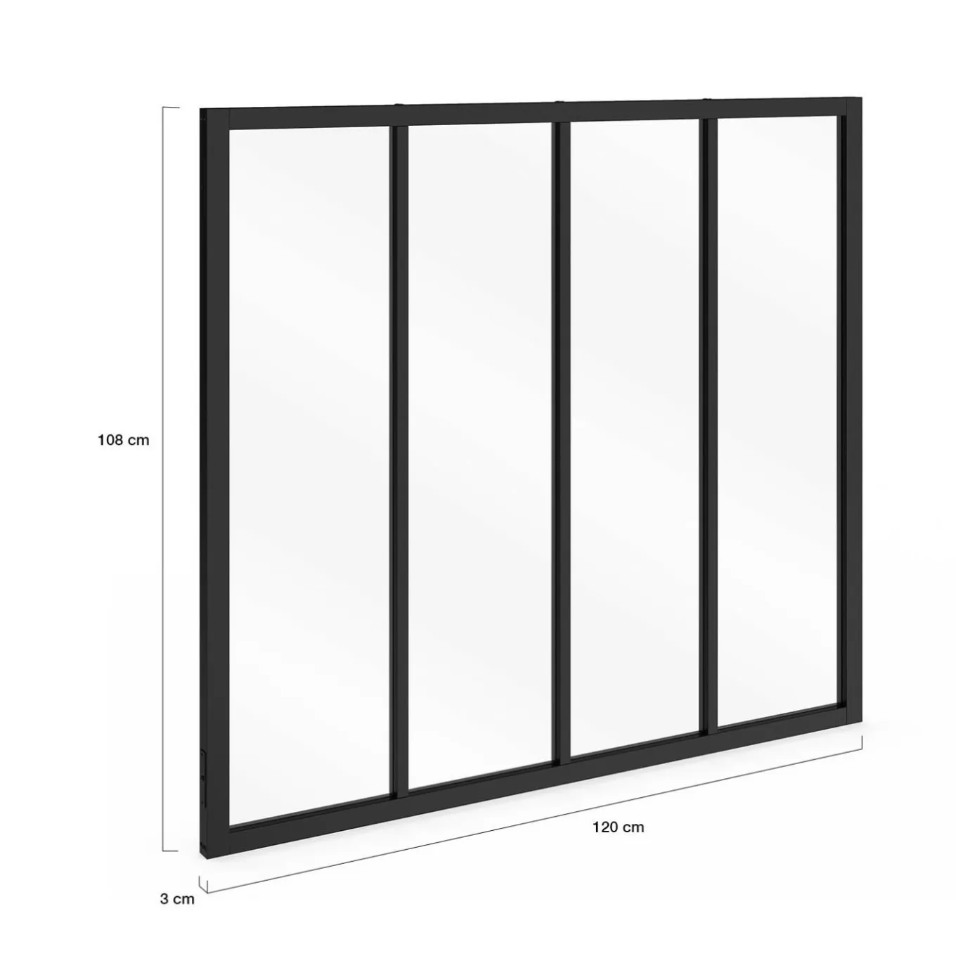 IDMarket Verrière 4 vitrages L. 120 x H.108 cm en métal noir et verre trempé* Produits D’Aménagement Intérieur|Décoration Et Accessoires