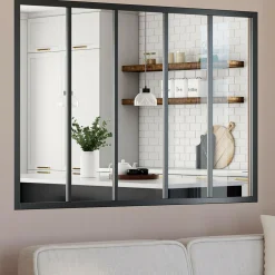 IDMarket Verrière 5 vitrages L. 150 x H.108 cm en métal noir et verre trempé* Produits D’Aménagement Intérieur|Décoration Et Accessoires