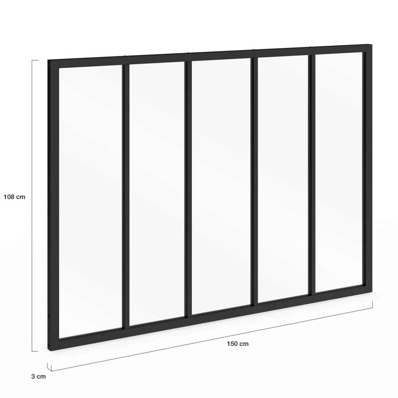 IDMarket Verrière 5 vitrages L. 150 x H.108 cm en métal noir et verre trempé* Produits D’Aménagement Intérieur|Décoration Et Accessoires