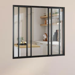 IDMarket Verrière atelier coulissante 4 vitrages 120 x 108 cm en métal noir et verre trempé* Produits D’Aménagement Intérieur|Décoration Et Accessoires