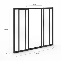 IDMarket Verrière atelier coulissante 4 vitrages 120 x 108 cm en métal noir et verre trempé* Produits D’Aménagement Intérieur|Décoration Et Accessoires