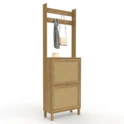 IDMarket Vestiaire d'entrée 2 portes bois effet naturel cannage meuble chaussures 12 paires* Collection Cannage|Collection Vintage