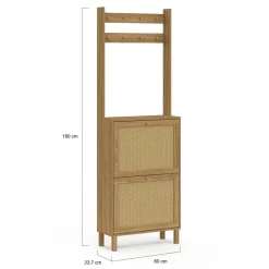 IDMarket Vestiaire d'entrée 2 portes bois effet naturel cannage meuble chaussures 12 paires* Collection Cannage|Collection Vintage