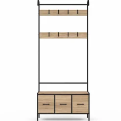 IDMarket Vestiaire d'entrée avec banc et 3 tiroirs en tissu style industriel* Vestiaires Et Meubles D'Entrée|Collection Industrielle