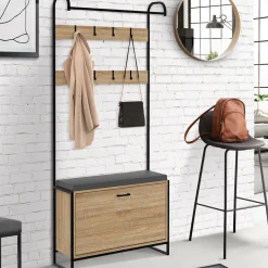 IDMarket Vestiaire d'entrée avec banc et meuble à chaussures style industriel* Bancs D'Entrée|Meubles À Chaussures